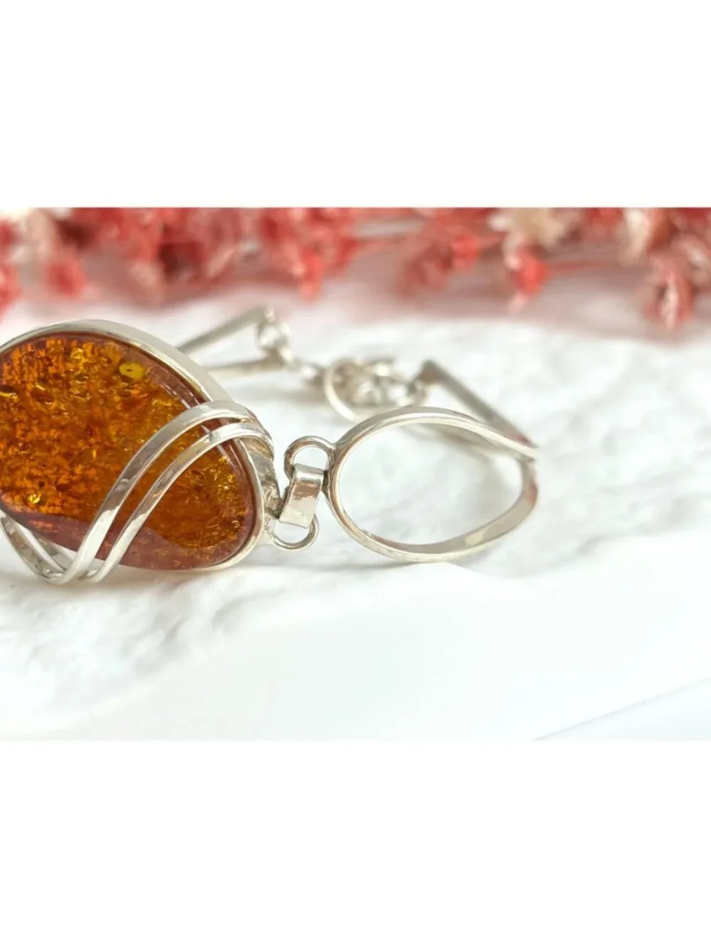 Baltic Amber Modernist Swirly Vintage Sterling Silver 925 Bangle Bracelet